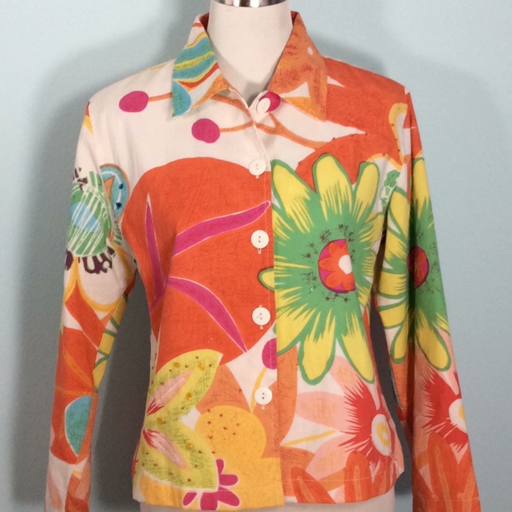 Floral Print Multi-Colored Blazer w/Subtle Sequins